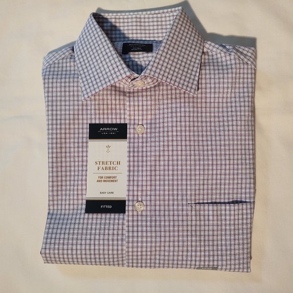 Arrow Other - ARROW FITTED STRETCH MEN LONG SLEEVE DRESS SHIRT - S (14-14 1/2) 32/33